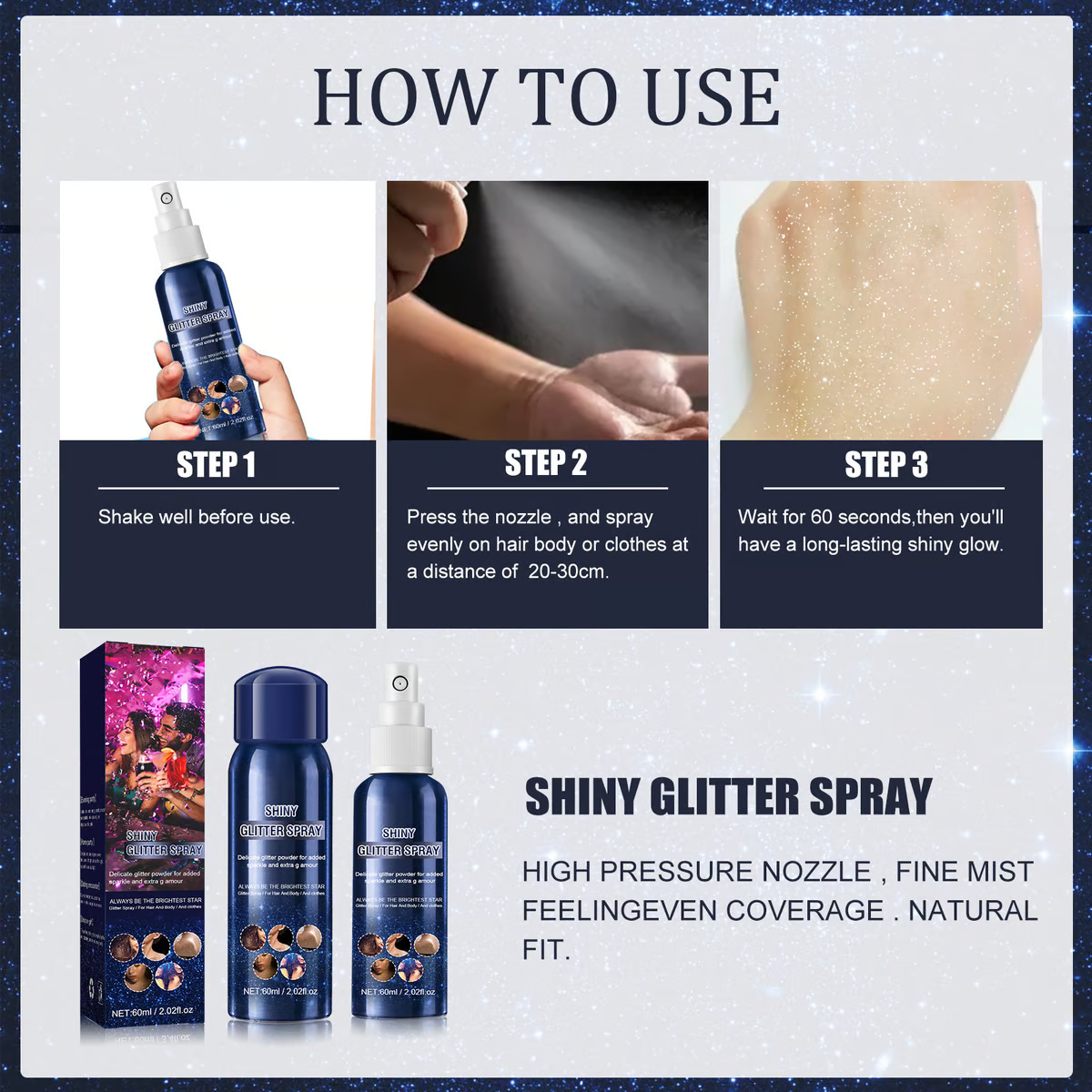 💖Waterproof Glitter Spray Stage Party Hair and Clothes (Pack of 2)